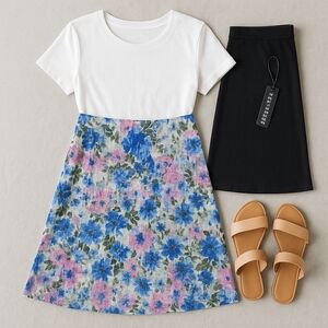 NWT Nally & Millie USA Reversible Floral & Black A-Line Skirt M